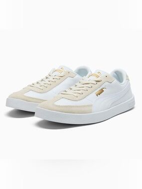 Puma Woman’s White and Beige Low-Top Sneakers with Gold Accents